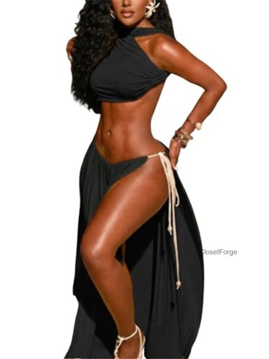 Dresses & Skirts - Sexy Cutout Maxi Dress One Shoulder Sleeveless High Slit Ruched Party Club